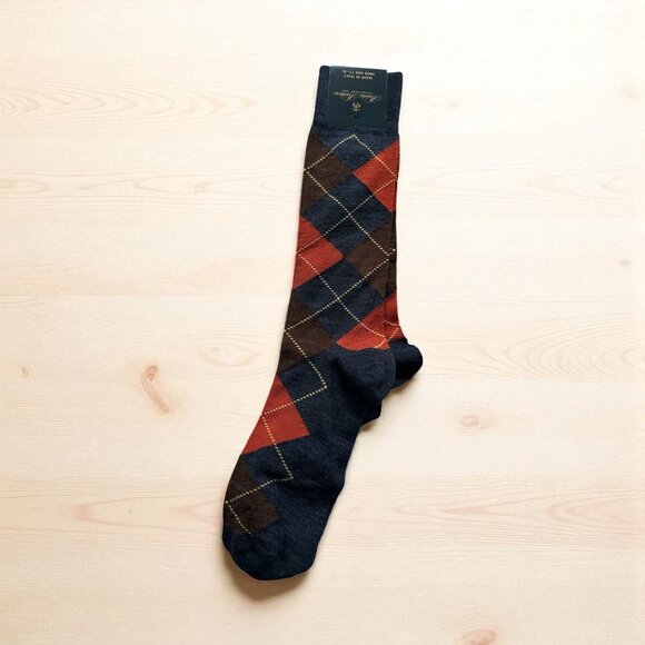 BROOKS BROTHERS Men's Navy Orange Plaid Dress Socks NEW - Picture 1 of 3